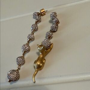 Kate Spade Gold and Rhinestone Cat Charm Earrings